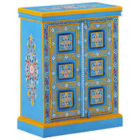  Sideboard Solid Mango Wood Turquoise Hand Painted