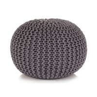  Hand-Knitted Pouffe Cotton 50x35 cm Grey