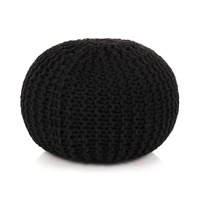  Hand-Knitted Pouffe Cotton 50x35 cm Black