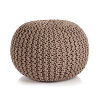  Hand-Knitted Pouffe Cotton 50x35 cm Brown