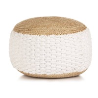  Woven/Knitted Pouffe Jute Cotton 50x35 cm White