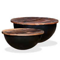  Coffee Table Set 2 Pieces Solid Reclaimed Wood Black Bowl Shape