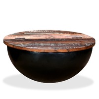  Coffee Table Solid Reclaimed Wood Black Bowl Shape