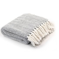  Throw Cotton Herringbone 220x250 cm Grey