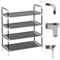  Shoe Rack with 4 Shelves Metal and Non-woven Fabric Black