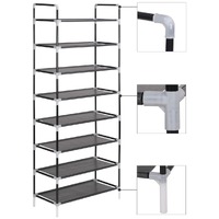  Shoe Rack with 8 Shelves Metal and Non-woven Fabric Black