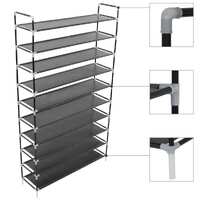  Shoe Rack with 10 Shelves Metal and Non-woven Fabric Black