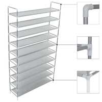  Shoe Rack with 10 Shelves Metal and Non-woven Fabric Silver