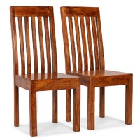  Dining Chairs 2 pcs Solid Wood with Honey Finish Modern