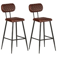  Bar Chairs 2 pcs Brown Real Leather