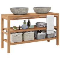  Bathroom Vanity Cabinet Solid Teak with Riverstone Sinks