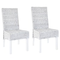  Dining Chairs 2 pcs Light Brown Kubu Rattan and Mango Wood