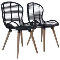  Dining Chairs 2 pcs Black Natural Rattan