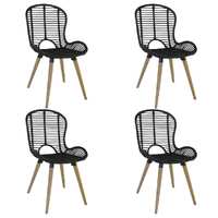  Dining Chairs 4 pcs Black Natural Rattan