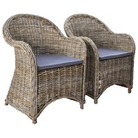  Outdoor Chairs 2 pcs with Cushions Natural Rattan