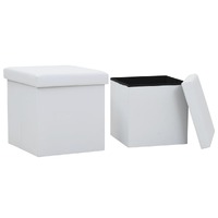  Folding Storage Stools 2 pcs White Faux Leather