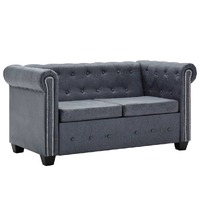  2-Seater Chesterfield Sofa Artificial Suede Leather Grey