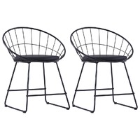  Dining Chairs with Faux Leather Seats 2 pcs Black Steel