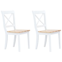  Dining Chairs 2 pcs White and Light Wood Solid Rubber Wood