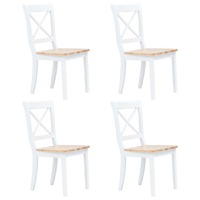  Dining Chairs 4 pcs White and Light Wood Solid Rubber Wood