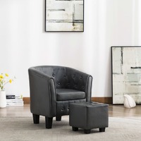  Tub Chair with Footstool Grey Faux Leather