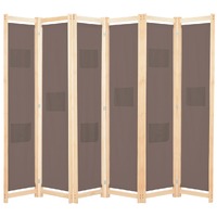  6-Panel Room Divider Brown 240x170x4 cm Fabric