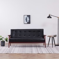  3-Seater Sofa Black Faux Leather