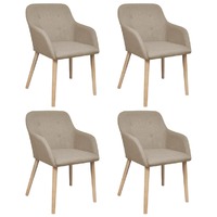  Dining Chairs 4 pcs with Oak Frame Beige Fabric and Solid Oak Wood