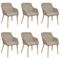  Dining Chairs 6 pcs Beige Fabric and Solid Oak Wood