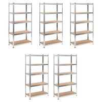  5-Layer Heavy-duty Shelves 5 pcs Silver Steel&amp;Engineered Wood