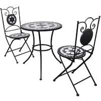  3 Piece Bistro Set Ceramic Tile Black and White