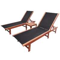  Sun Loungers 2 pcs with Table Solid Acacia Wood and Textilene