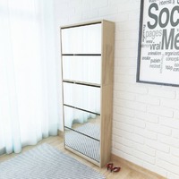 Shoe Cabinet 5-Layer Mirror Oak 63x17x169.5 cm