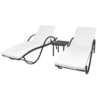  Sun Loungers 2 pcs with Table Poly Rattan Black (42884+42886)