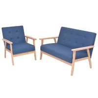  Sofa Set 2 Pieces Fabric Blue
