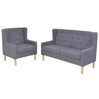  Sofa Set 2 Pieces Fabric Grey
