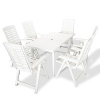  7 Piece Outdoor Dining Set Plastic White