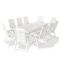  11 Piece Outdoor Dining Set Plastic White
