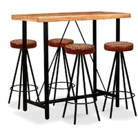  Bar Set 5 Pieces Solid Wood Acacia. Genuine Leather &amp; Canvas