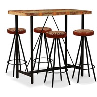  Bar Set 5 Pieces Solid Wood Reclaimed. Genuine Leather &amp; Canvas