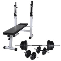  Workout Bench with Weight Rack Barbell and Dumbbell Set 60.5kg