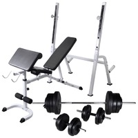  Workout Bench with Weight Rack Barbell and Dumbbell Set 60.5kg