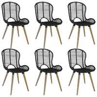  Dining Chairs 6 pcs Black Natural Rattan