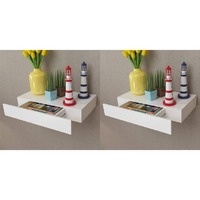  Floating Wall Shelves with Drawers 2 pcs White 48 cm