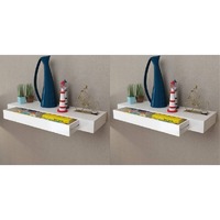 Floating Wall Shelves with Drawers 2 pcs White 80 cm