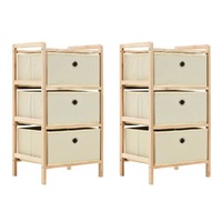  Storage Racks with 3 Fabric Baskets 2 pcs Beige Cedar Wood