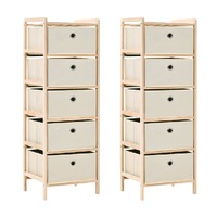  Storage Racks with 5 Fabric Baskets 2 pcs Beige Cedar Wood