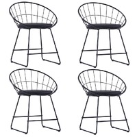  Dining Chairs with Faux Leather Seats 4 pcs Black Steel