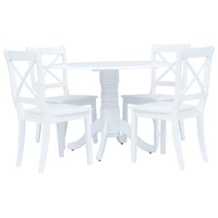  5 Piece Dining Set Solid Rubber Wood White