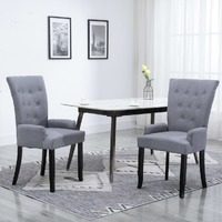  Dining Chairs with Armrests 2 pcs Light Grey Fabric